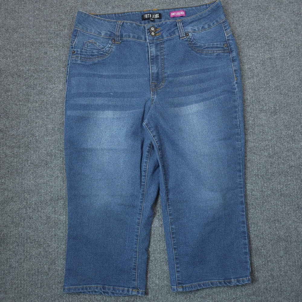 Faith Capri Jeans Womens 14W Blue High Rise Stretch Denim Crop Casual‎ Summer